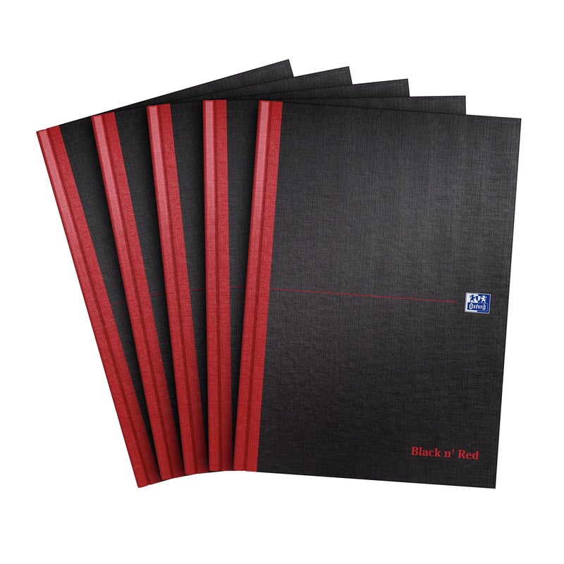 Black n' Red Oxford Black n' Red A4 Notebook, Hardback Casebound, 192 pages, Lined (Pack of 5) - Image 1